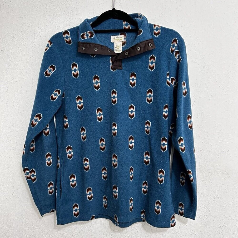 As Real As Wrangler Fleece Pullover Womens Sz M Southwestern 1/4 Snap‎ Turquoise